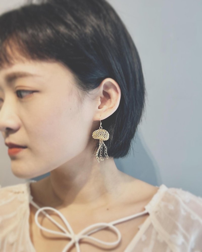 水母耳环 - 耳环/耳夹 - 纯银 银色
