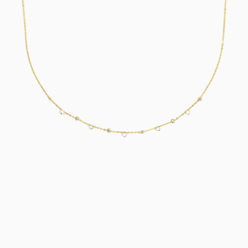 迷你点点淡水珍珠短项链 Choker - 天然石项链 - 金色短颈链 - 项链 - 铜/黄铜 白色