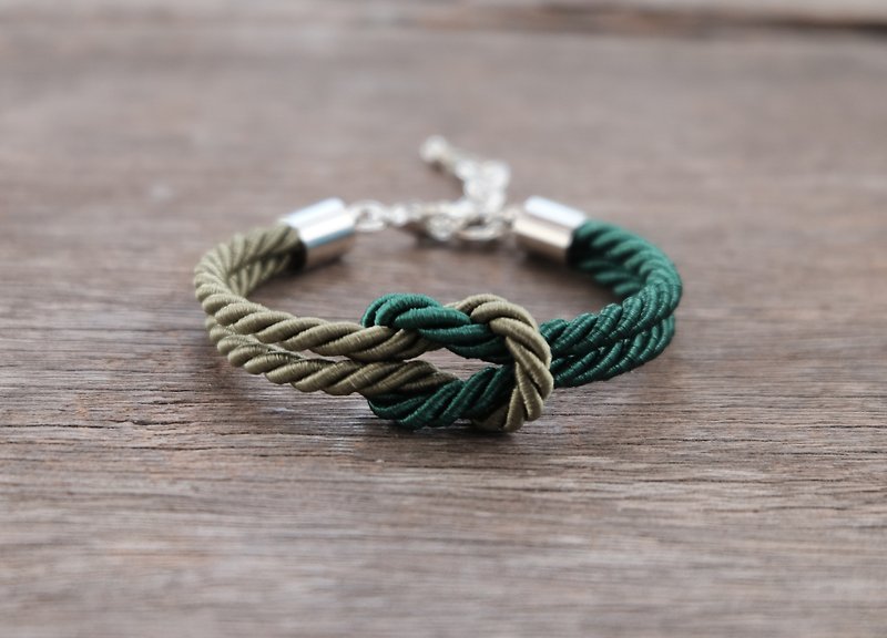 Military & Dark green knot rope bracelet - 手链/手环 - 聚酯纤维 绿色