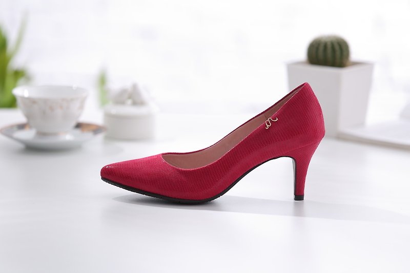 Cinderella-热恋蔷薇红-压纹羊皮尖头高跟鞋 - 高跟鞋 - 真皮 红色