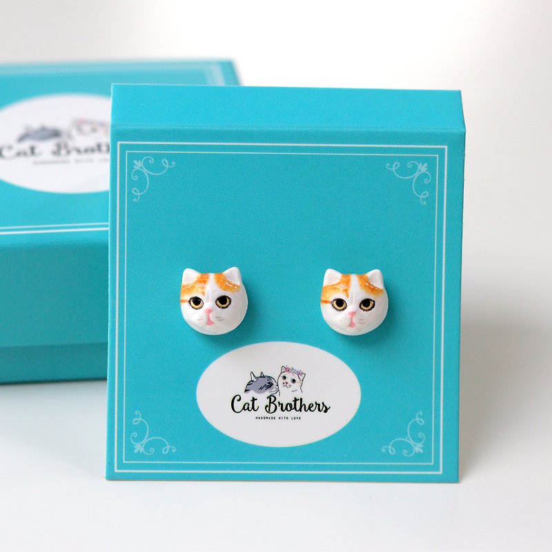 Exotic shorthair cat earrings, Cat stud earrings, cat lover gifts - 耳环/耳夹 - 粘土 橘色