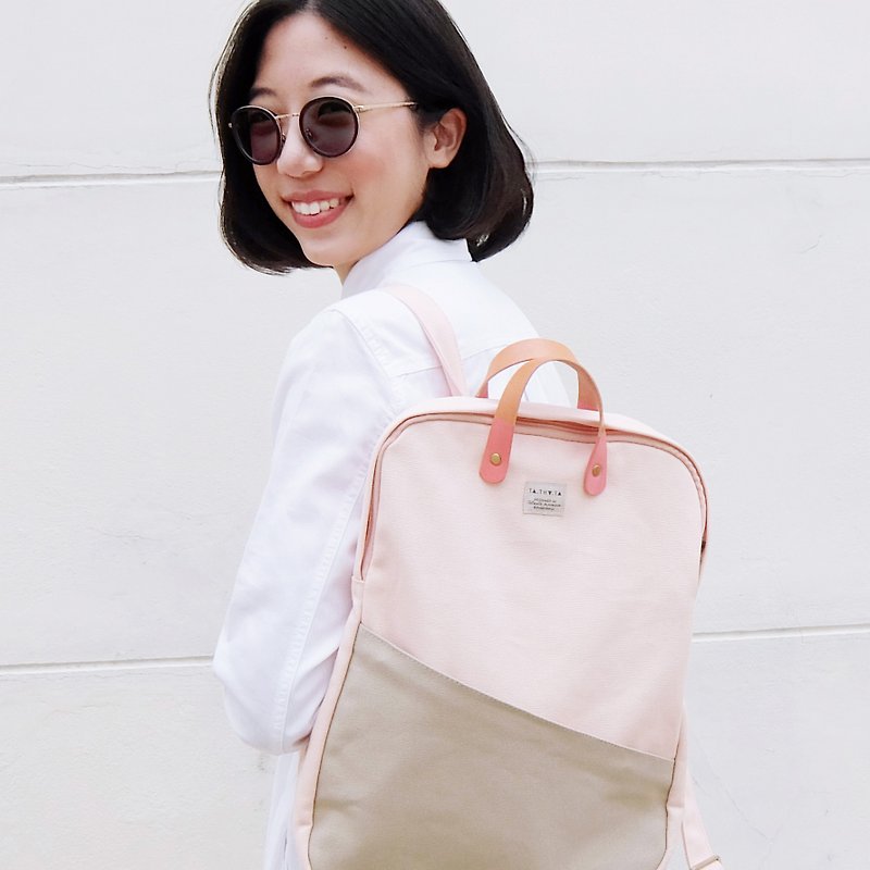 Pink girl backpack : 3 ways bag : backpack, sling bag, handbag - 后背包/双肩包 - 棉．麻 粉红色