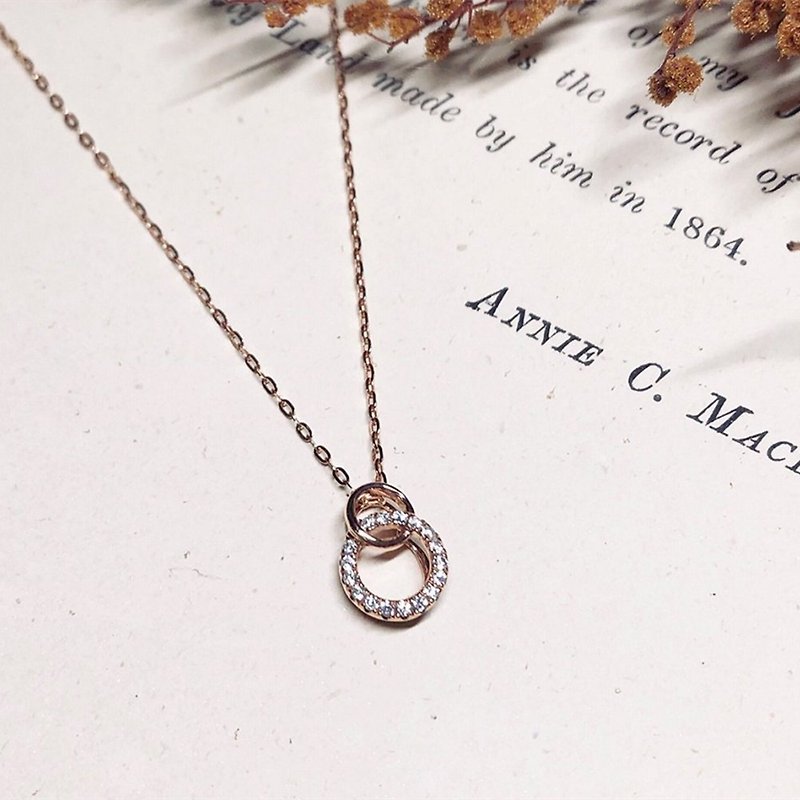 【Moriarty Jewelry】环环相扣- 双圈设计 -14K 玫瑰金 小钻项链 - 项链 - 玫瑰金 