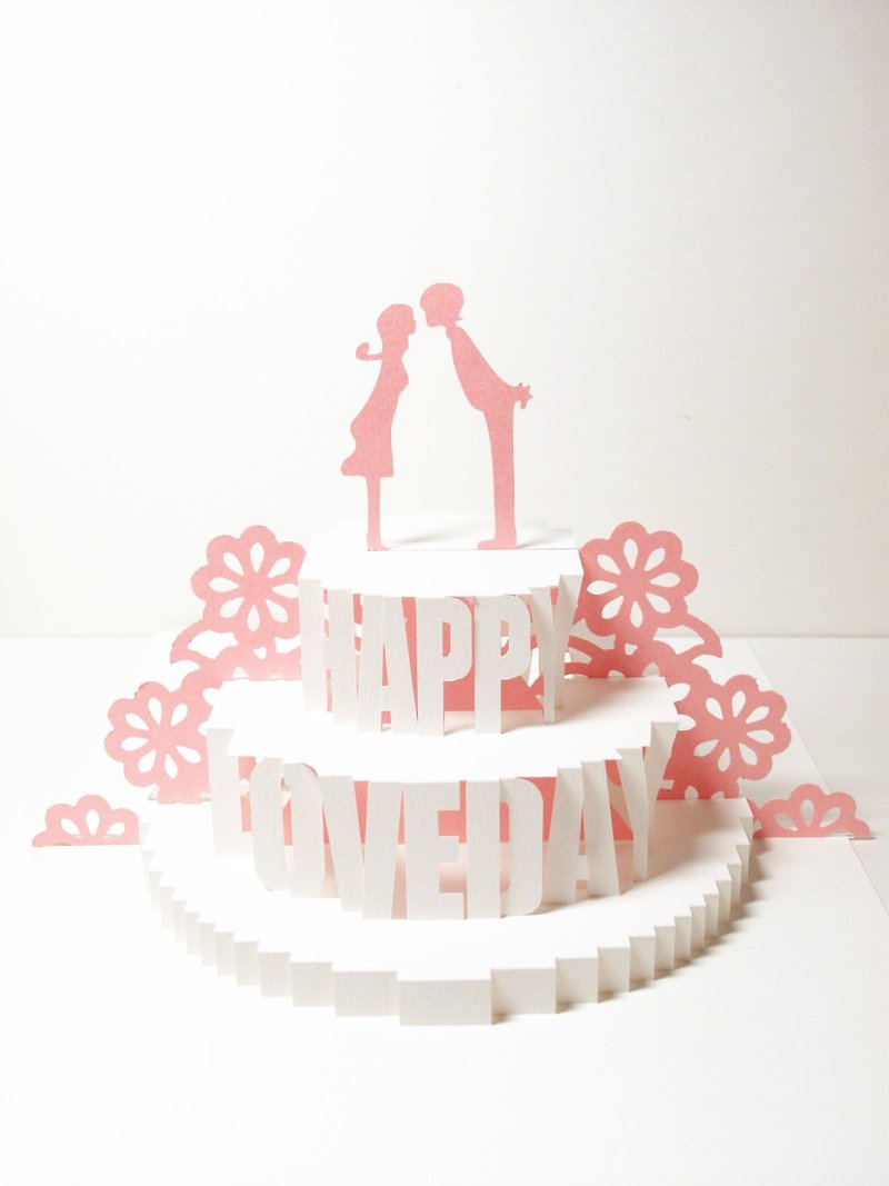 情人节礼物-立体纸雕情人卡-Kiss蛋糕-花团锦簇 - 卡片/明信片 - 纸 粉红色