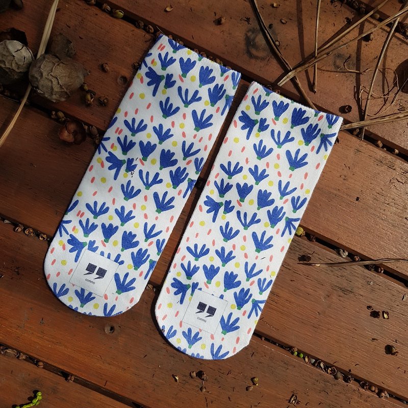 Blue Flower Sock - 袜子 - 棉．麻 蓝色