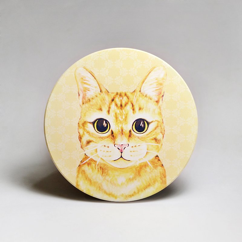 吸水陶瓷杯垫-橘猫 (送贴纸)(可加购定制文字) - 杯垫 - 陶 橘色