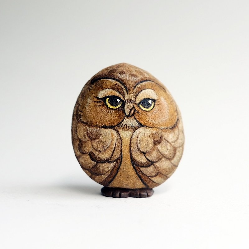 Owls stone painting,original art. - 玩偶/公仔 - 石头 咖啡色