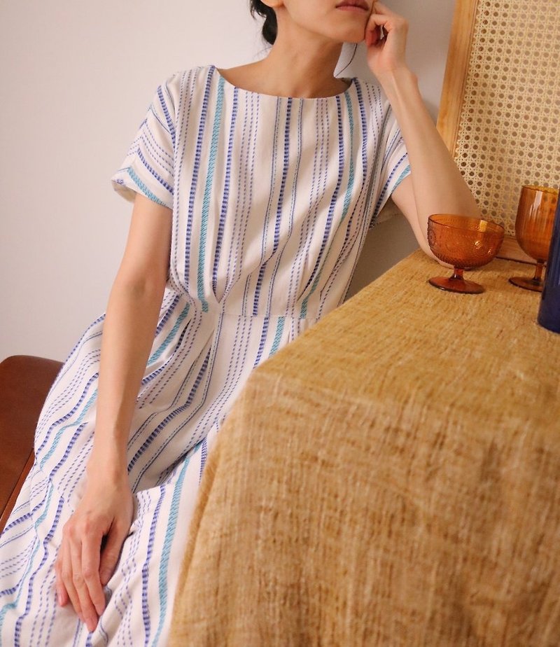 KELSYE DRESS - LIMITED EDITION 宽松版型纯棉海洋配色条纹洋装 - 洋装/连衣裙 - 棉．麻 