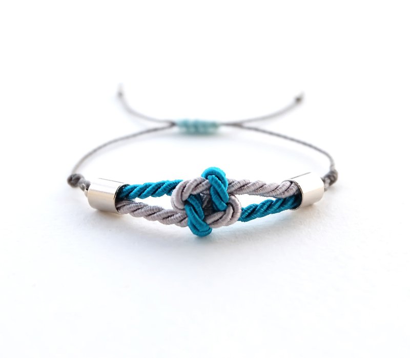 Tiny flower knot rope bracelet in Peacock blue / Light gray - 手链/手环 - 聚酯纤维 蓝色