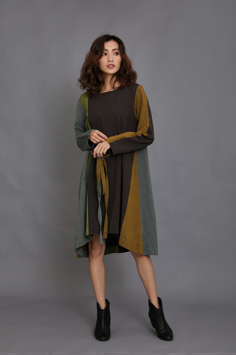 普罗旺斯拼布绑带洋装-橄榄树-公平贸易 - 洋装/连衣裙 - 棉．麻 多色