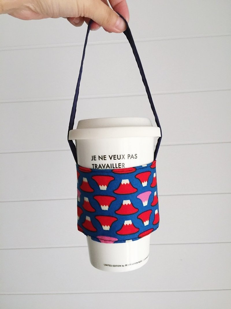hairmo富士山环保咖啡杯套/手摇杯/饮料杯套(简约版) - 随行杯提袋/水壶袋 - 棉．麻 红色