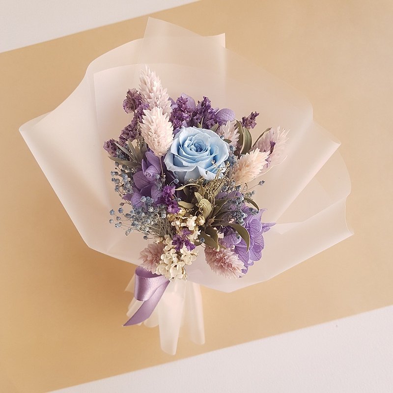 拾花-手作蓝紫色永生花玫瑰干燥花韩系小花束 - 摆饰 - 植物．花 紫色