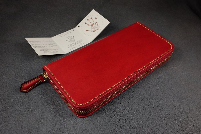 KH - 手工包边拉链长夹 (意大利植鞣革) - 皮夹/钱包 - 真皮 红色