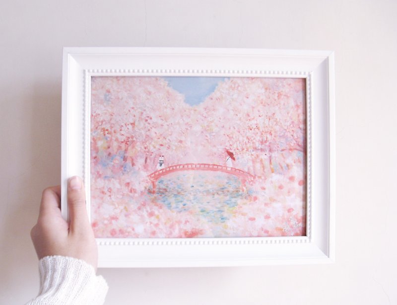 A4 日系小兔子樱花插画复制画 无框画 - 海报/装饰画/版画 - 纸 粉红色