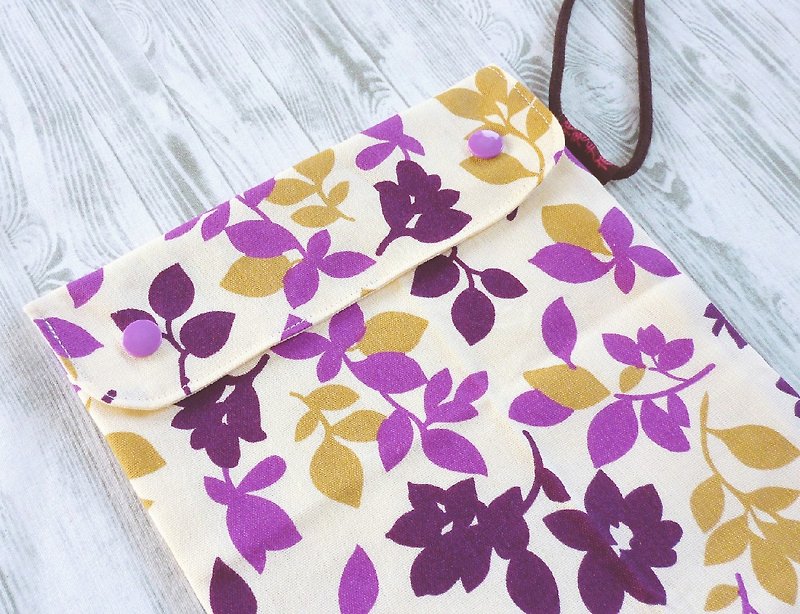 紫色花叶剪影双扣盖袋可提式环保食物袋 - 便当盒/饭盒 - 棉．麻 紫色