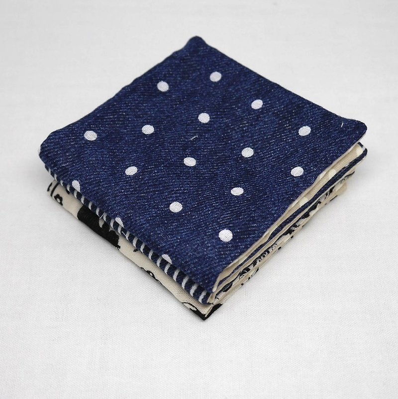 Japanese Handmade 6 layer of gauze mini-handkerchief/ 3 pieces in 1unit - 围嘴/口水巾 - 棉．麻 黑色