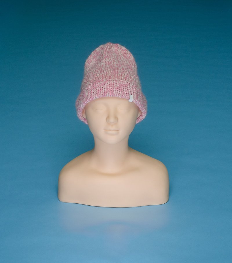 重磅 - 粉白 HV02 手工编织毛帽 - 帽子 - 羊毛 粉红色