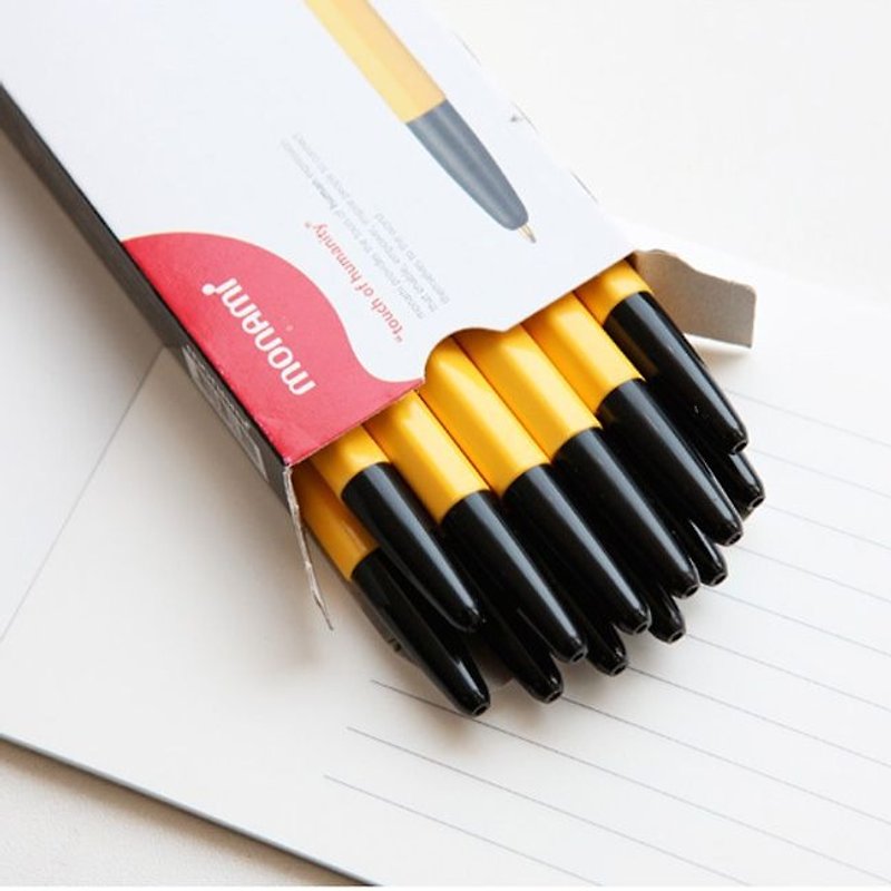Monami-153国民笔-复古黄杆原子笔一打组 (1.0mm)-黑色,MNM83400 - 圆珠笔/中性笔 - 塑料 黑色