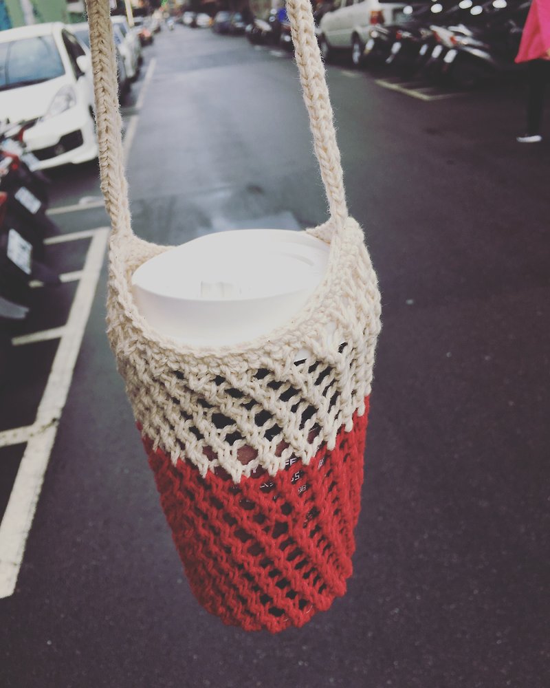 网状编织水壶提袋 饮料提袋  红白款 - 随行杯提袋/水壶袋 - 棉．麻 