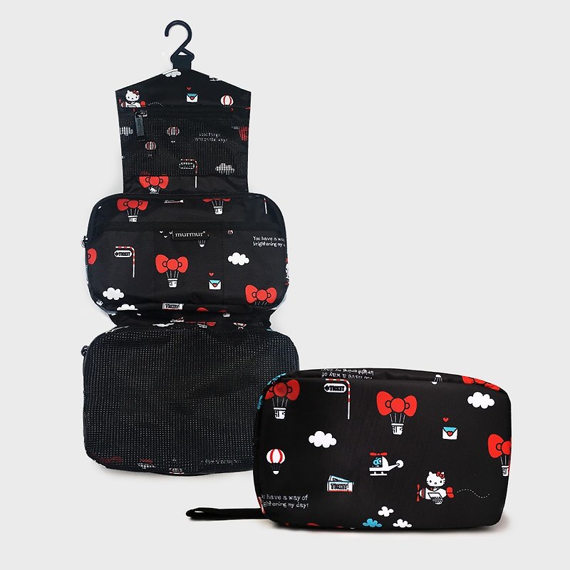 murmur旅行收纳三折盥洗包 | Hello Kitty 热气球 - 化妆包/杂物包 - 聚酯纤维 黑色