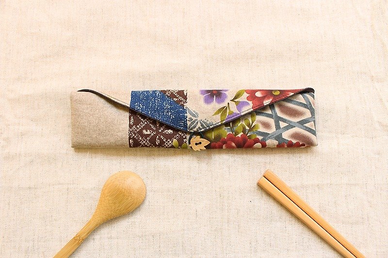 花朵和式钮扣环保筷袋/收纳袋 - 筷子/筷架 - 棉．麻 