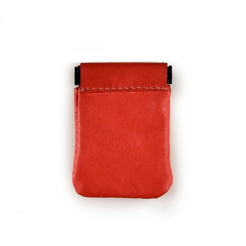 【U6.JP6 手工皮件】-手作缝制弹片手工零钱包，万用包 (男女都适用) - 零钱包 - 真皮 红色
