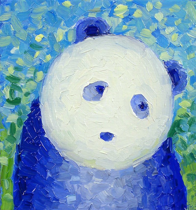 油画可爱熊猫蓝色迷你绘画熊猫墙装饰 - 海报/装饰画/版画 - 其他材质 