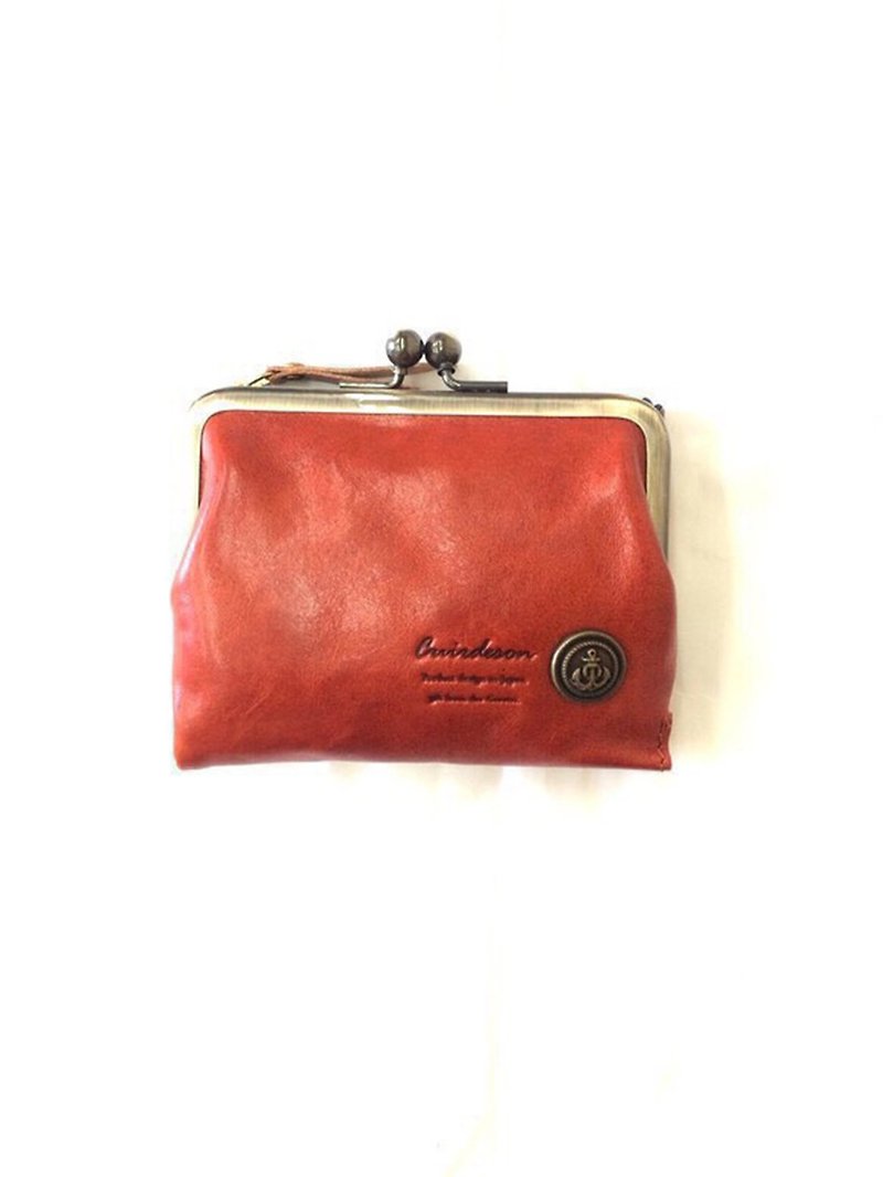 CU161RD 折財布　二つ折り　イタリアレザー　革財布　ガマ口　小さい　 - 皮夹/钱包 - 真皮 红色