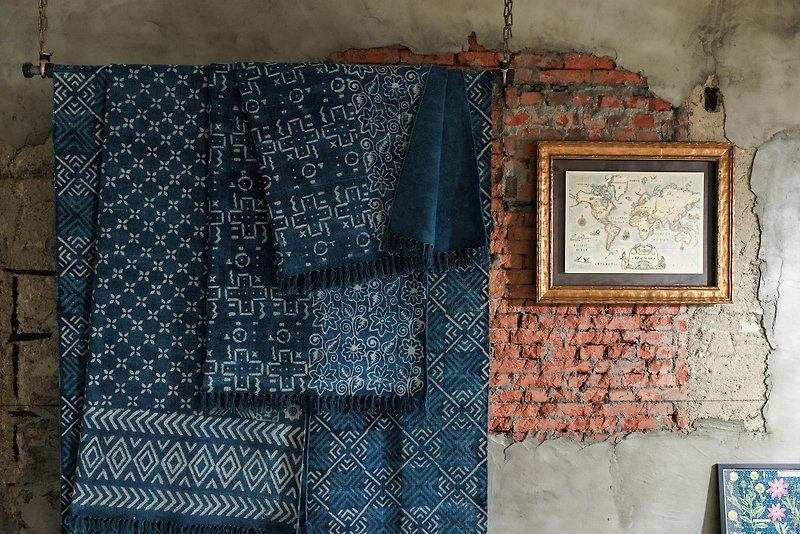 蓝染印度手工饰毯 - 地垫/地毯 - 棉．麻 蓝色