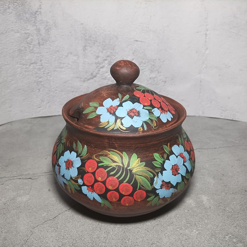 陶器大砂锅手工锅 带盖和颜色图案 - 锅具/烤盘 - 粘土 