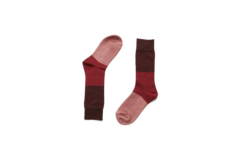 色块罗纹绅士袜 珊瑚红 - 绅士袜 - 棉．麻 多色