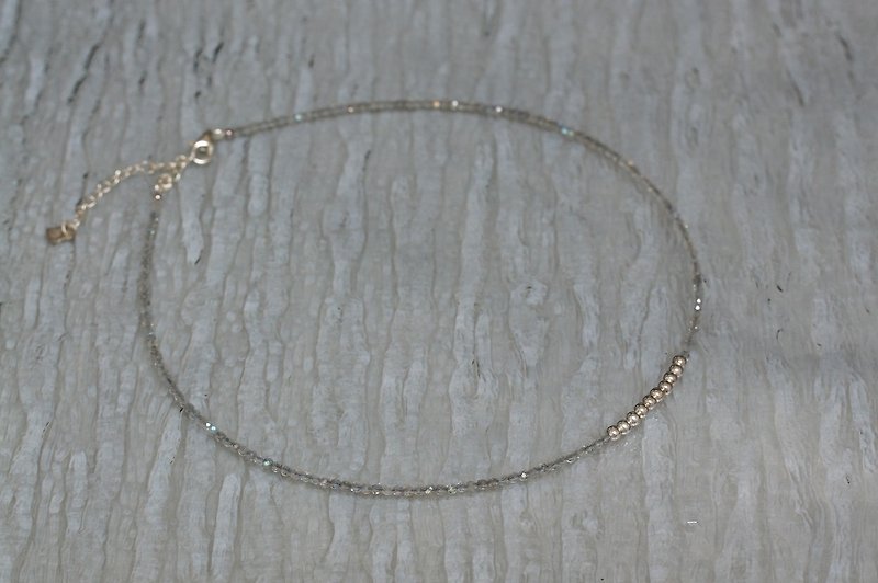 切面拉长石宝石银颈链 ( Faceted Labradorite Silver 925 Necklace with Linear Memory Alloy ) - 项链 - 宝石 灰色