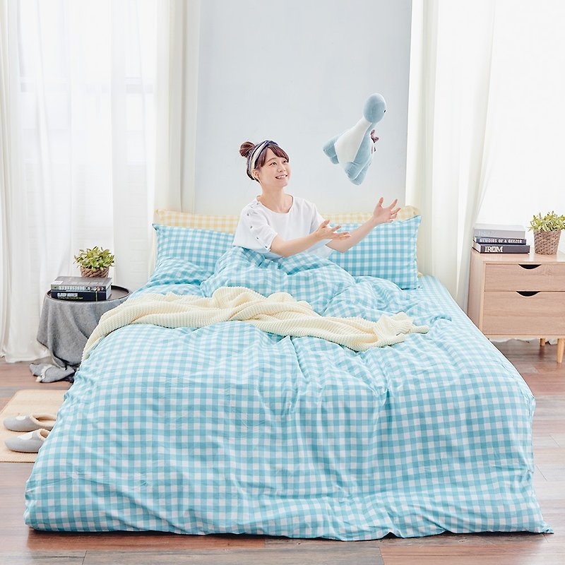 床包被套组-双人 / 精梳纯棉四件式 / 夏日苏打 台湾制 - 寝具 - 棉．麻 蓝色