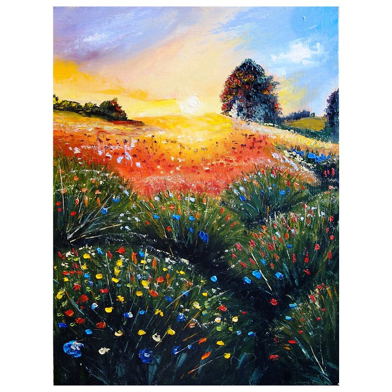 Meadow Painting Oil Wildflower Original Art 油畫原作 Landscape Artwork - 海报/装饰画/版画 - 其他材质 多色