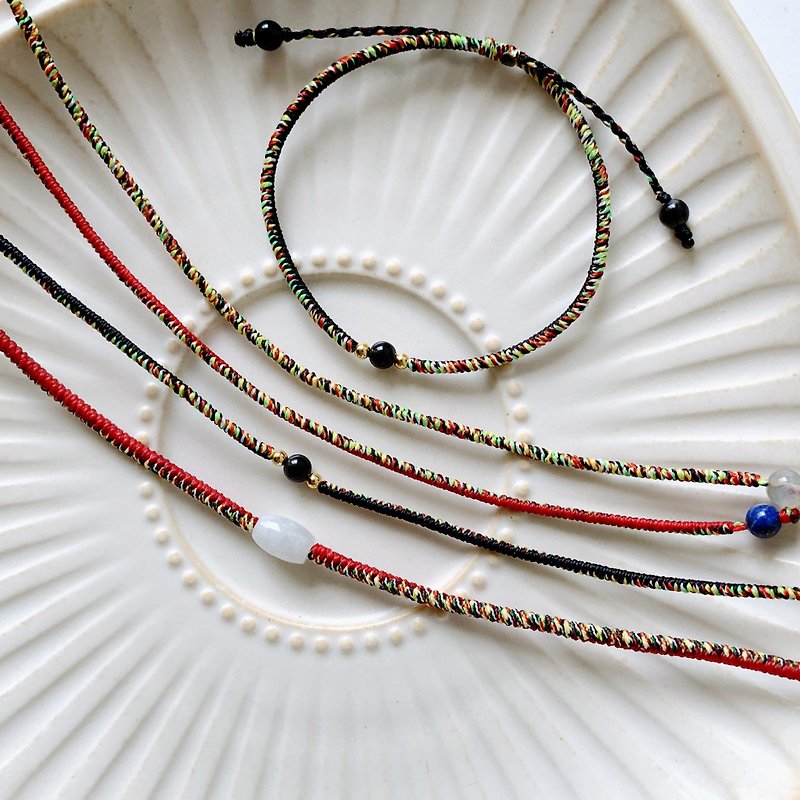 缅甸玉 转运珠 粗绳 红+五色 蜡线手环 增加好运气 净化心灵 - 手链/手环 - 其他材质 白色