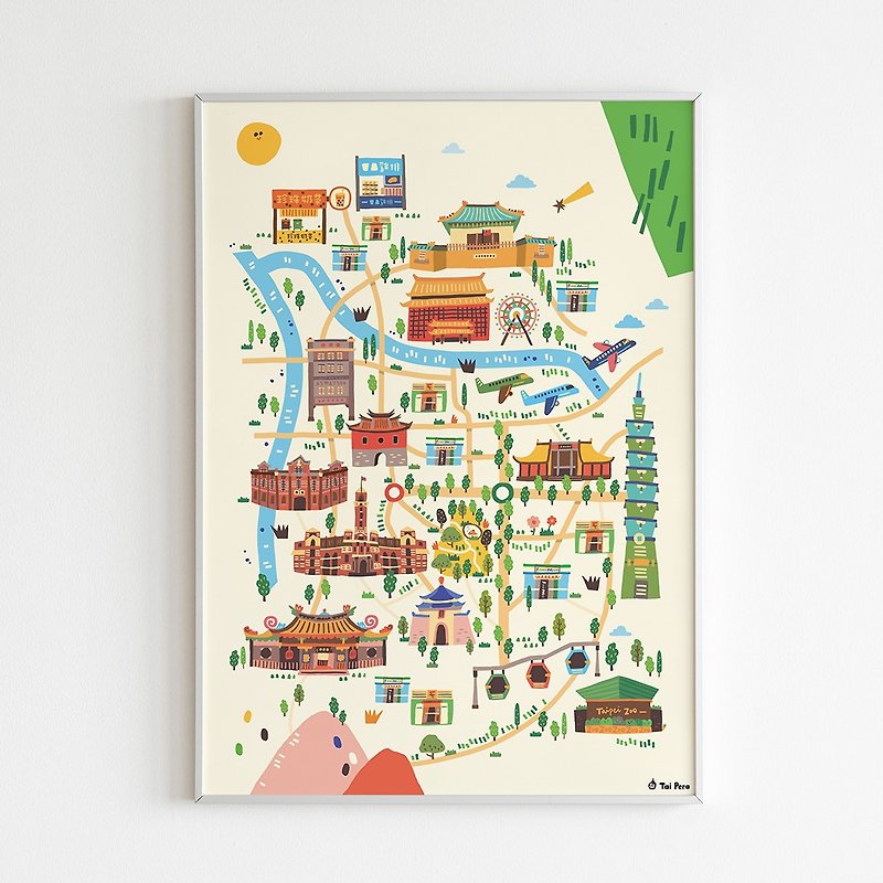台北市插画海报 - 墙贴/壁贴 - 纸 多色