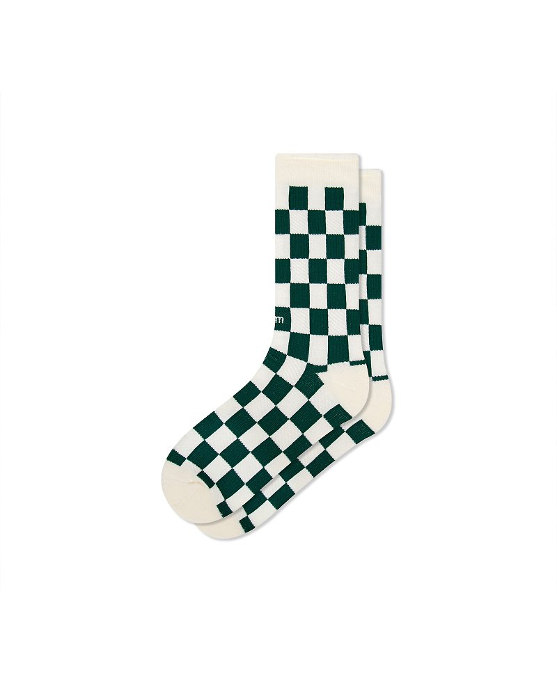 Checkered Crew Socks 暮绿 - 棋盘格针织高筒袜 - 袜子 - 棉．麻 绿色