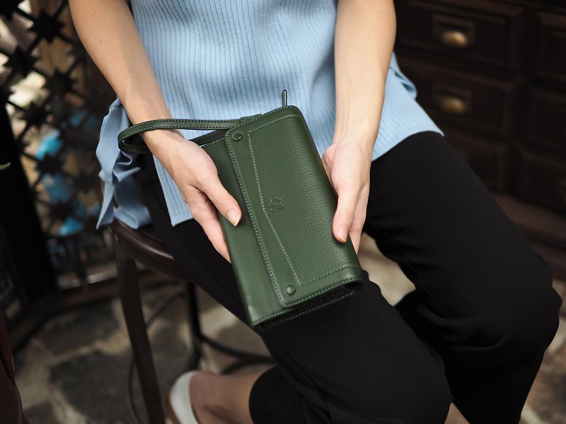 EVE (Green) : Long wallet, cow leather wallet - 皮夹/钱包 - 真皮 绿色
