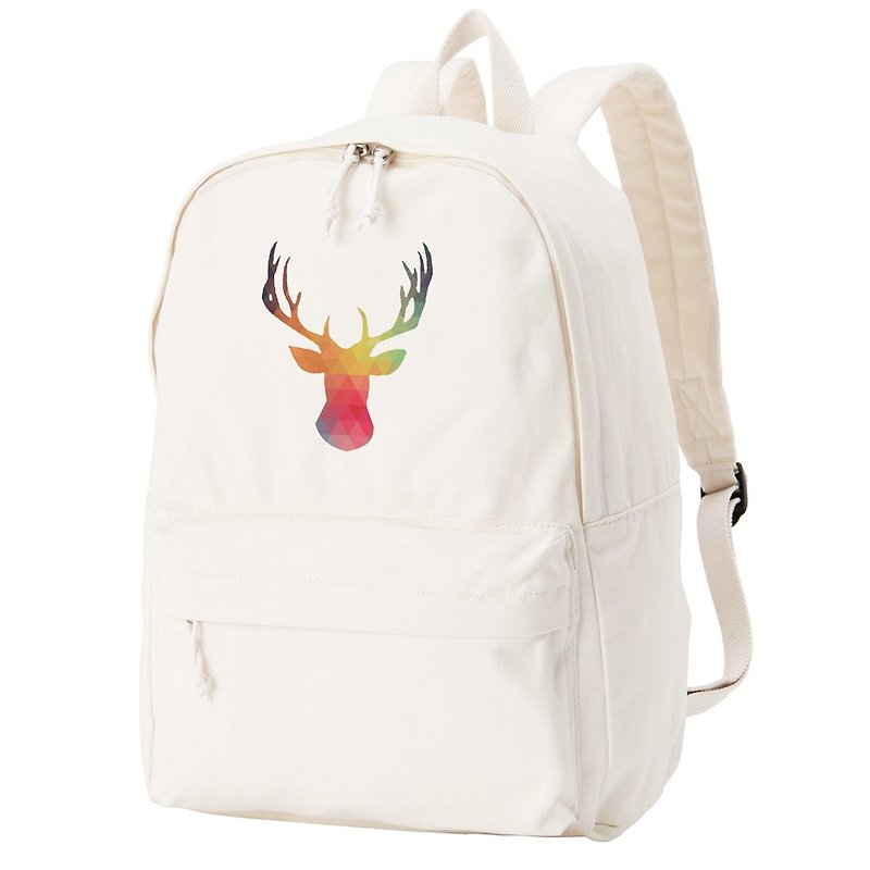 Abstract Stag 后背包 米白色 帆布 袋 书包 抽象 鹿 几何 设计 - 后背包/双肩包 - 其他材质 白色