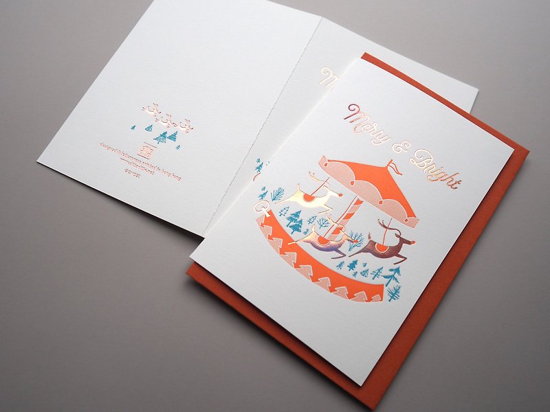 回旋木鹿(!) 活版印刷圣诞卡 - 卡片/明信片 - 纸 红色
