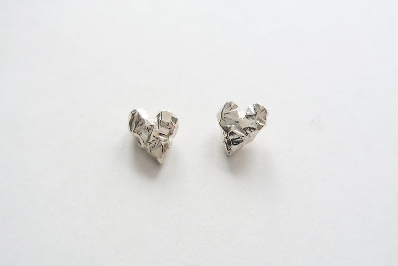 925纯银 爱心 矿石 耳环 或 耳夹 一对 - 耳环/耳夹 - 纯银 白色