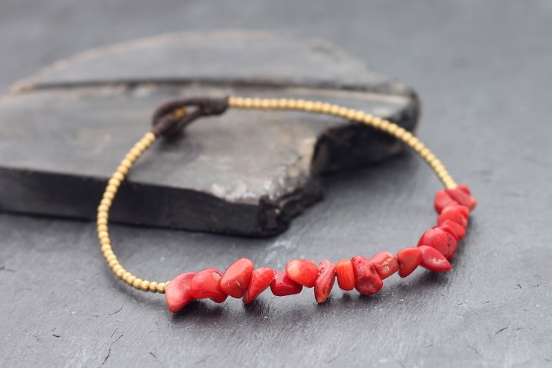 红色珊瑚石精致脚链编织串珠石瘦小的时髦 - 其他 - 石头 红色