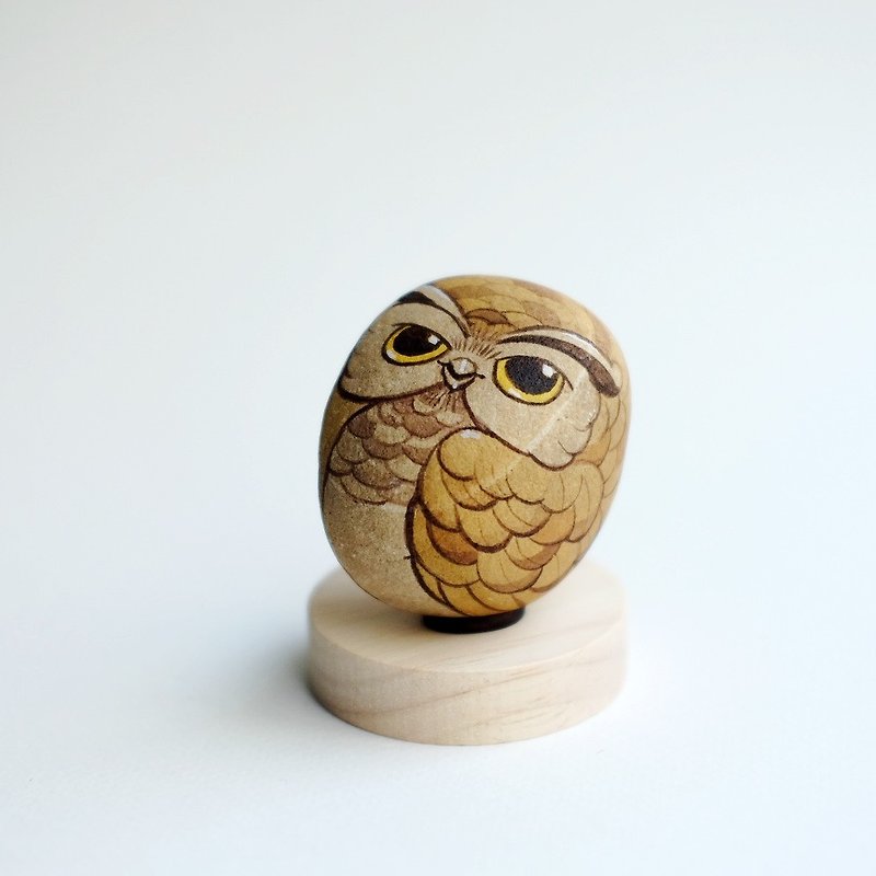 Owls stone painting. - 玩偶/公仔 - 石头 咖啡色