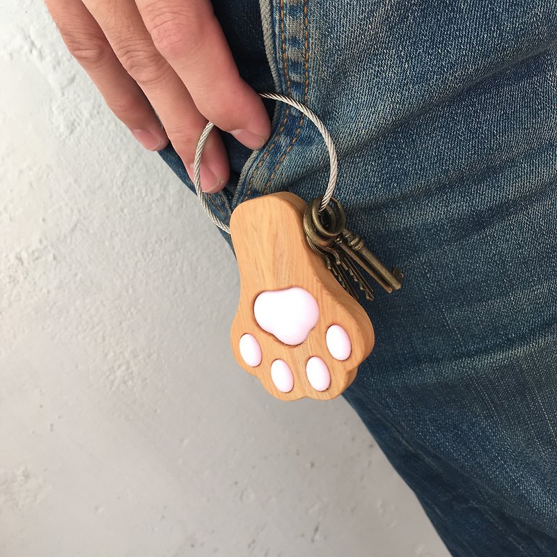 (限量) 毛小孩肉球钥匙圈-短版 台湾桧木 情人节 定制 猫之日 - 钥匙链/钥匙包 - 木头 橘色