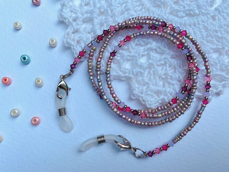 迷之作-贝壳光手作口罩链眼镜链 - 挂绳/吊绳 - 其他材质 粉红色