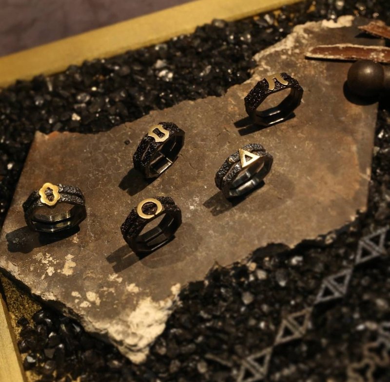 5 Chinese Element ring - 对戒 - 纯银 黑色