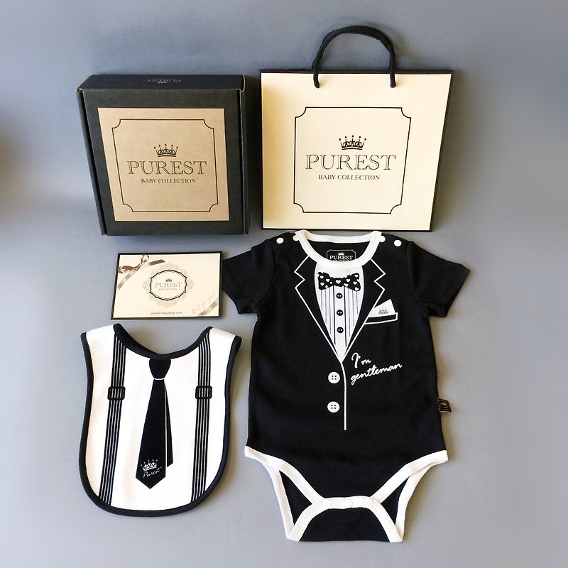 小绅士西装 短袖综合款 宝宝弥月礼盒组  婴儿 新生儿礼物 送礼 - 满月礼盒 - 棉．麻 