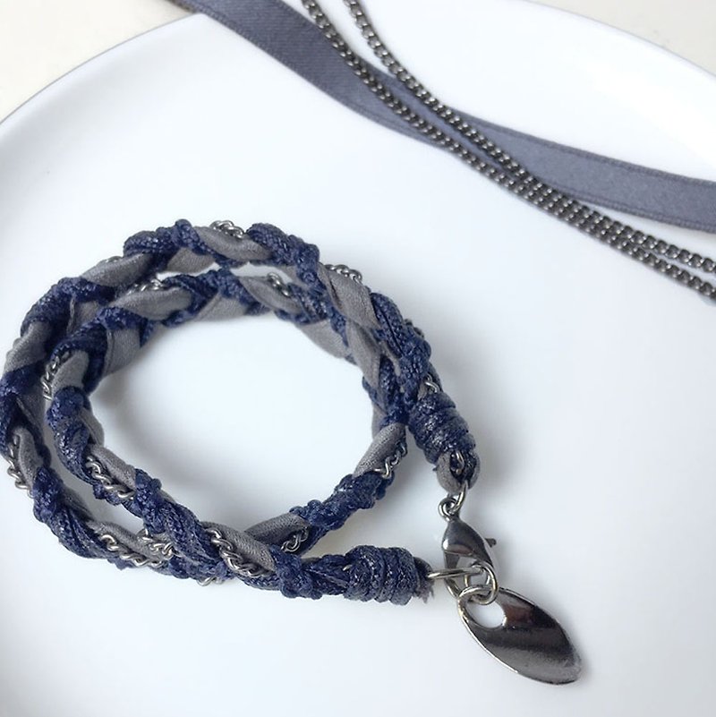 SAMEDi - 法式手工编织手链 - 深蓝 - 手链/手环 - 其他材质 蓝色