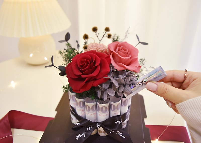 有钱花蛋糕礼盒 永生花 干燥花 新年红包 情人节 生日 母亲节 - 干燥花/捧花 - 植物．花 红色