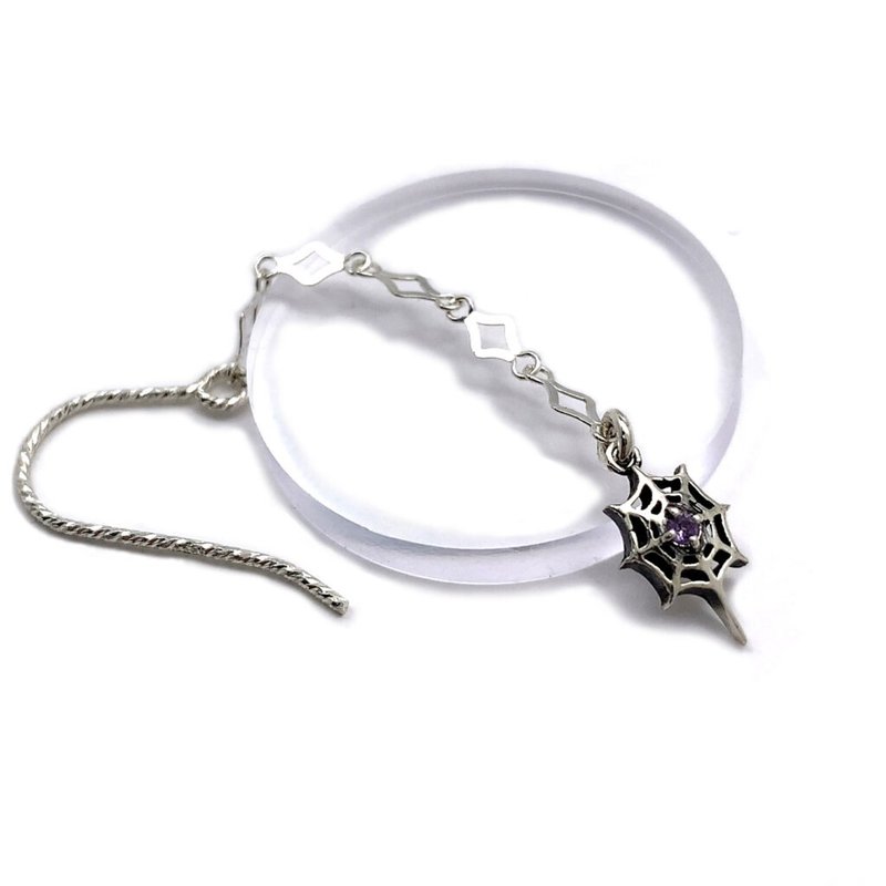 蜘蛛の巣チェーンピアス/シルバー925 アメジスト/ゴシックアクセサリー シルバーアクセサリー/パンクロック - 耳环/耳夹 - 纯银 银色